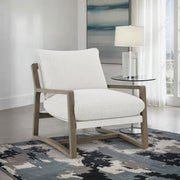 Geneva Boucle Upholstered Wood Arm Accent Chair Sand - 907509