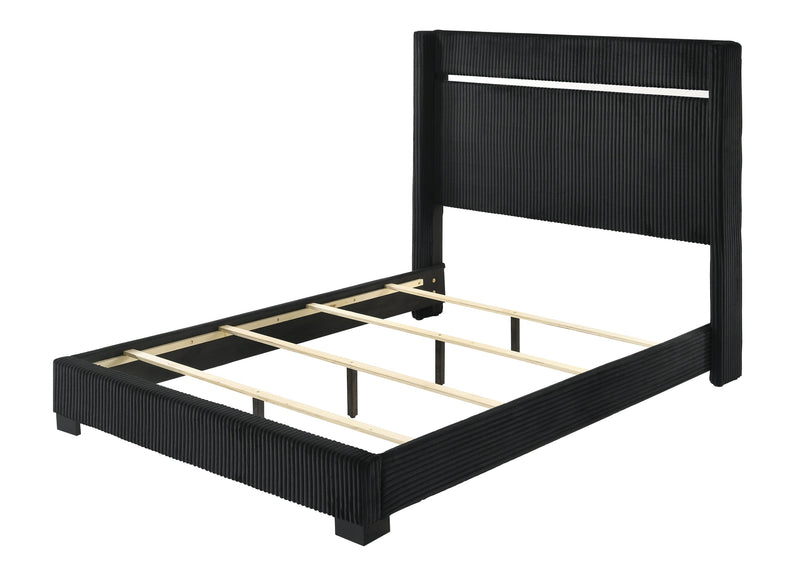 Gennro Black Corduroy King Upholstered Panel Bed - Gate FurnitureKing Bed