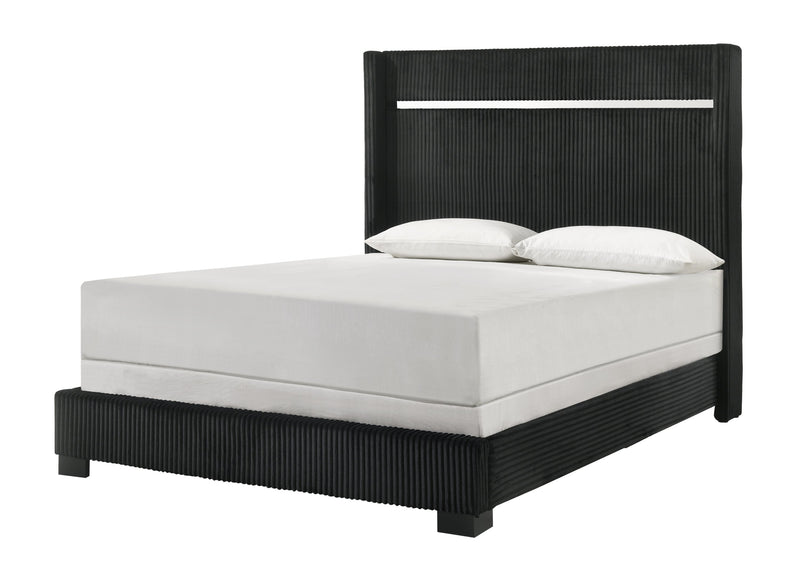 Gennro Black Corduroy King Upholstered Panel Bed - Gate FurnitureKing Bed