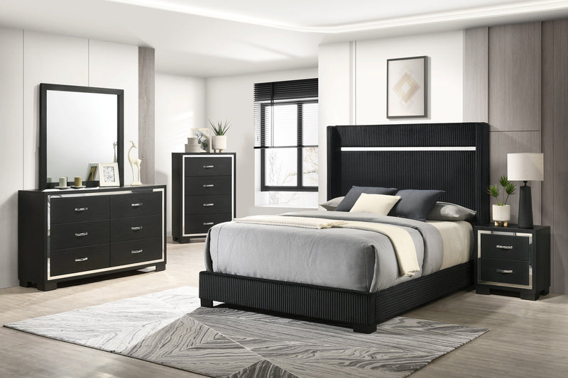 Gennro Black Corduroy Queen Upholstered Panel Bed - Gate FurnitureQueen Bed