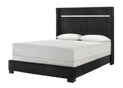 Gennro Black Corduroy Queen Upholstered Panel Bed - Gate FurnitureQueen Bed