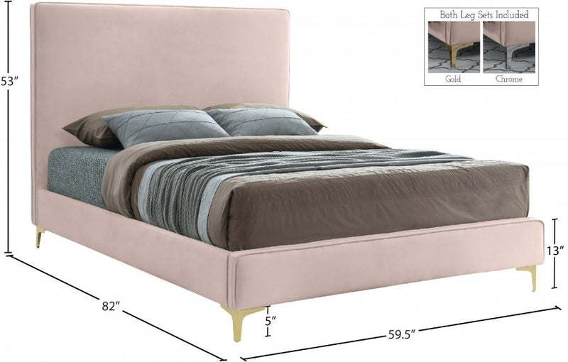 Geri Velvet Full Bed Pink - GeriPink-F