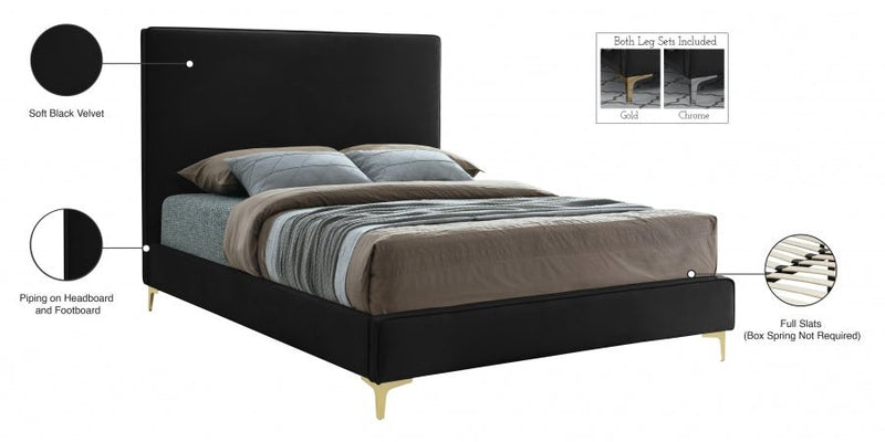 Geri Velvet King Bed Black - Gate FurnitureKing Bed