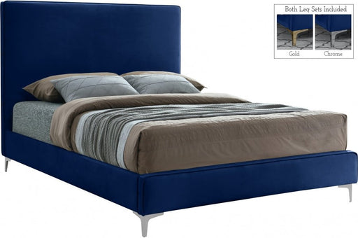 Geri Velvet King Bed Blue - Gate FurnitureKing Bed