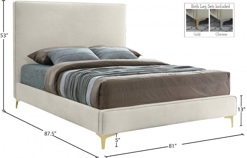 Geri Velvet King Bed Cream - Gate FurnitureKing Bed