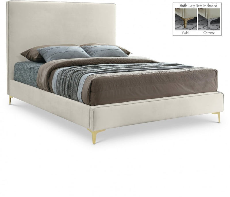 Geri Velvet King Bed Cream - Gate FurnitureKing Bed
