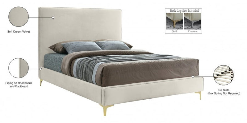 Geri Velvet King Bed Cream - Gate FurnitureKing Bed