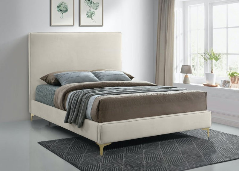 Geri Velvet King Bed Cream - Gate FurnitureKing Bed