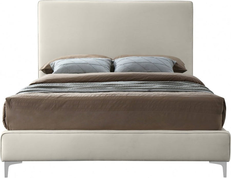 Geri Velvet King Bed Cream - Gate FurnitureKing Bed
