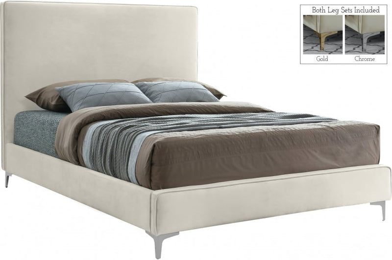 Geri Velvet King Bed Cream - Gate FurnitureKing Bed
