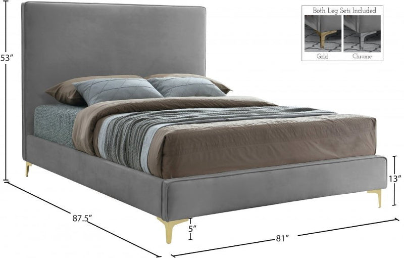 Geri Velvet King Bed Grey - Gate FurnitureKing Bed
