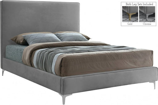 Geri Velvet King Bed Grey - Gate FurnitureKing Bed