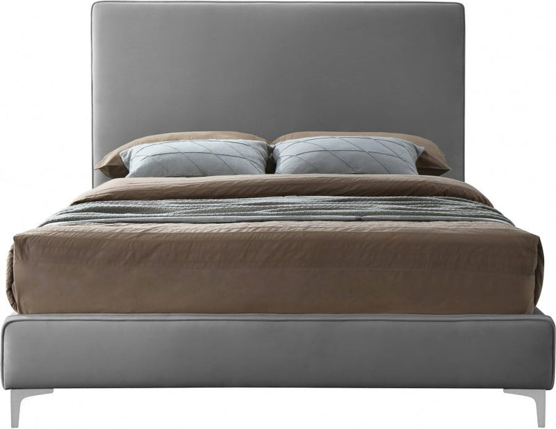 Geri Velvet King Bed Grey - Gate FurnitureKing Bed