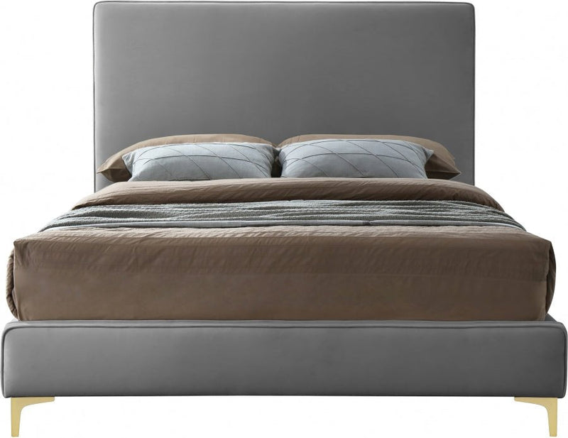 Geri Velvet King Bed Grey - Gate FurnitureKing Bed