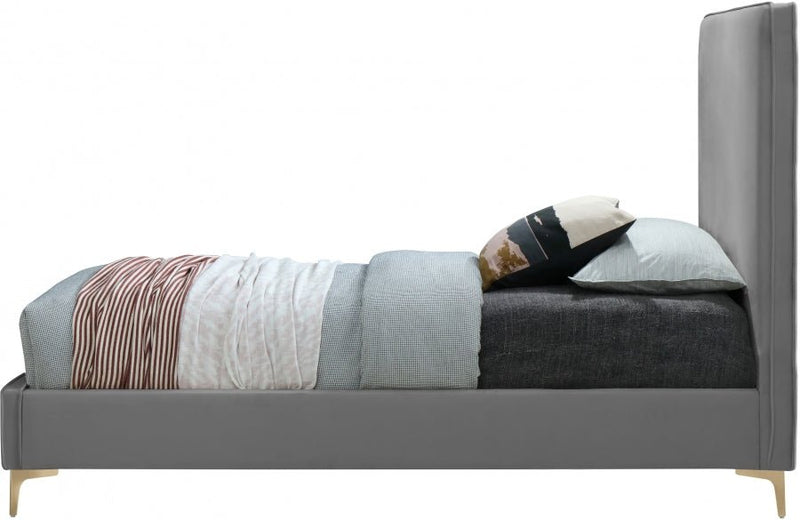 Geri Velvet King Bed Grey - Gate FurnitureKing Bed