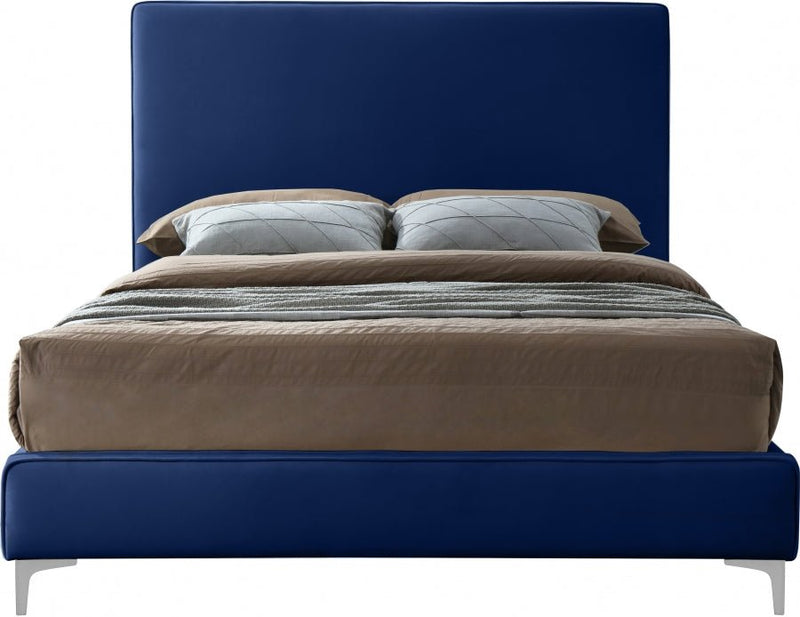 Geri Velvet Queen Bed Blue - Gate FurnitureQueen Bed