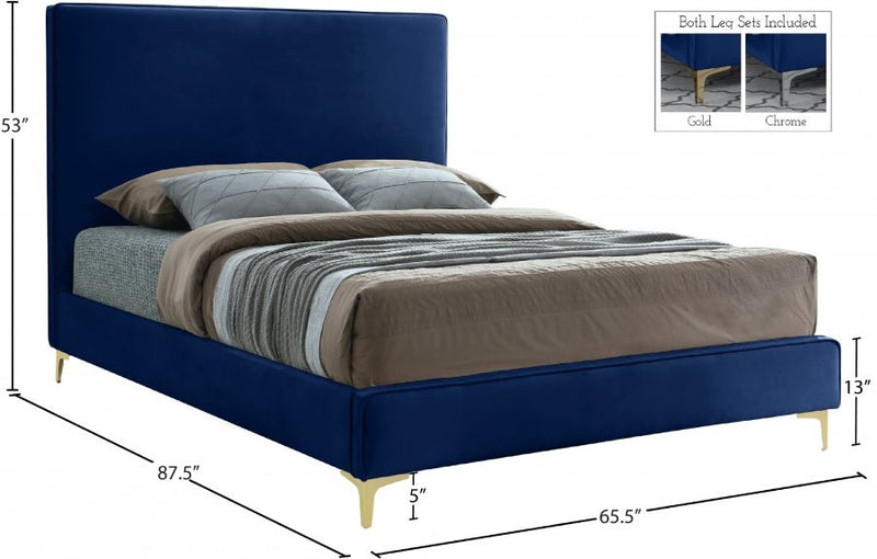 Geri Velvet Queen Bed Blue - Gate FurnitureQueen Bed