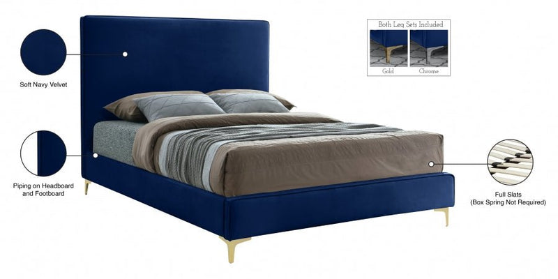 Geri Velvet Queen Bed Blue - Gate FurnitureQueen Bed