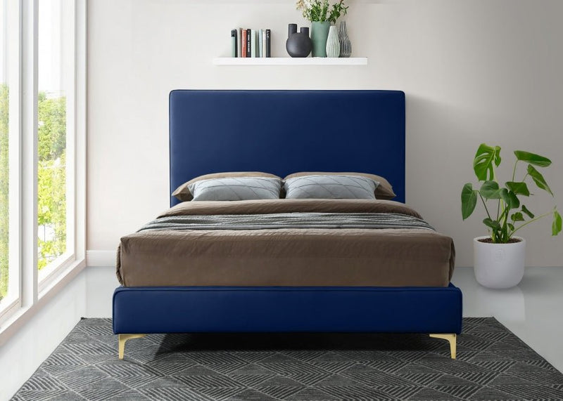Geri Velvet Queen Bed Blue - Gate FurnitureQueen Bed
