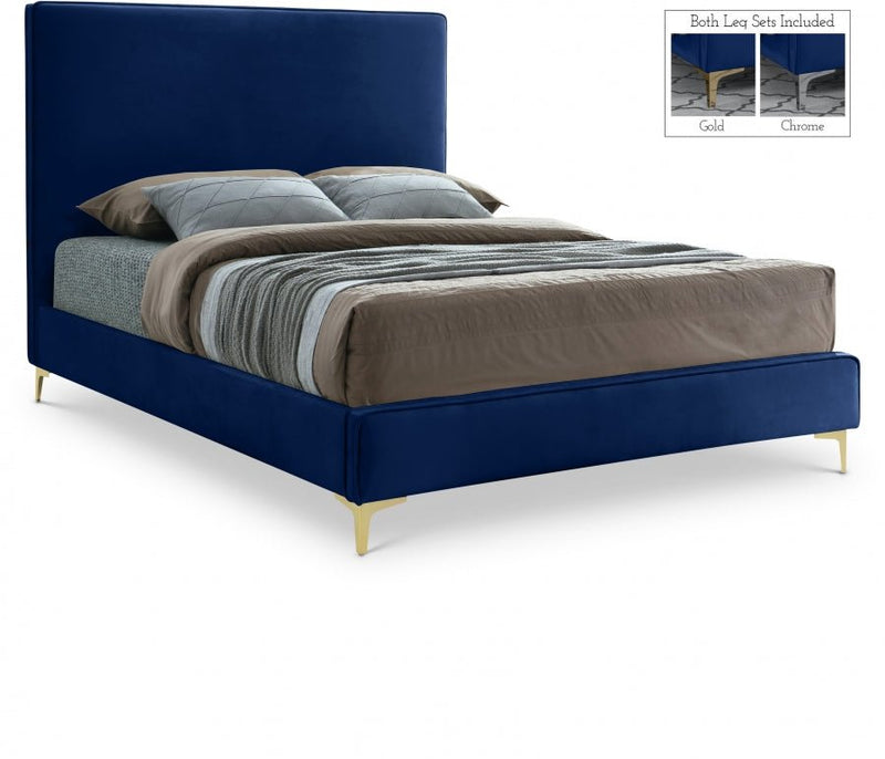 Geri Velvet Queen Bed Blue - Gate FurnitureQueen Bed