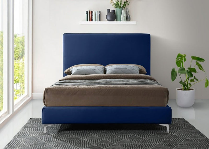 Geri Velvet Queen Bed Blue - Gate FurnitureQueen Bed