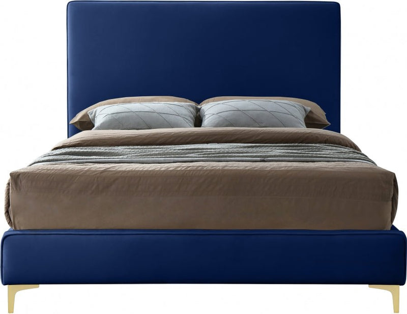 Geri Velvet Queen Bed Blue - Gate FurnitureQueen Bed