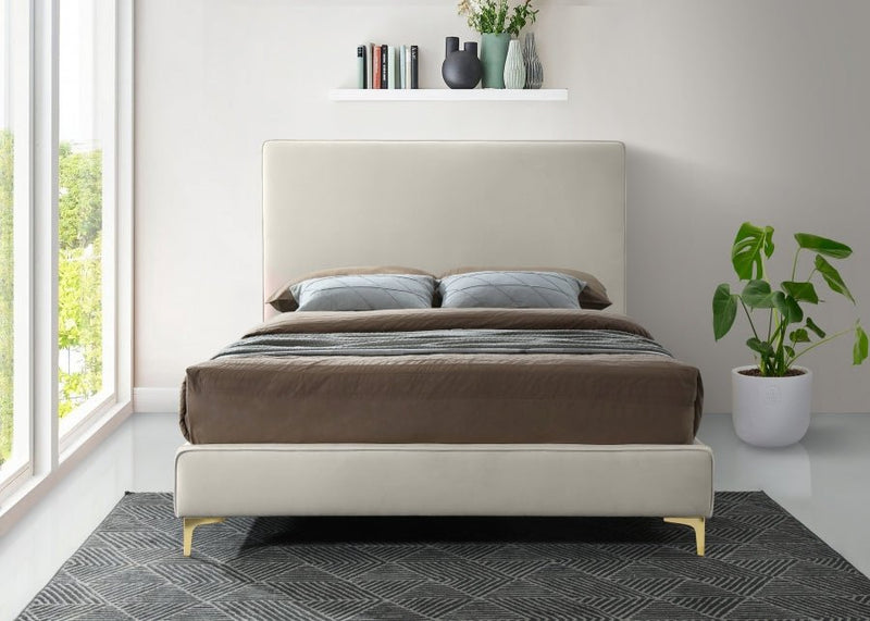 Geri Velvet Queen Bed Cream - Gate FurnitureQueen Bed