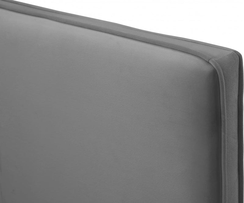 Geri Velvet Queen Bed Grey - Gate FurnitureQueen Bed