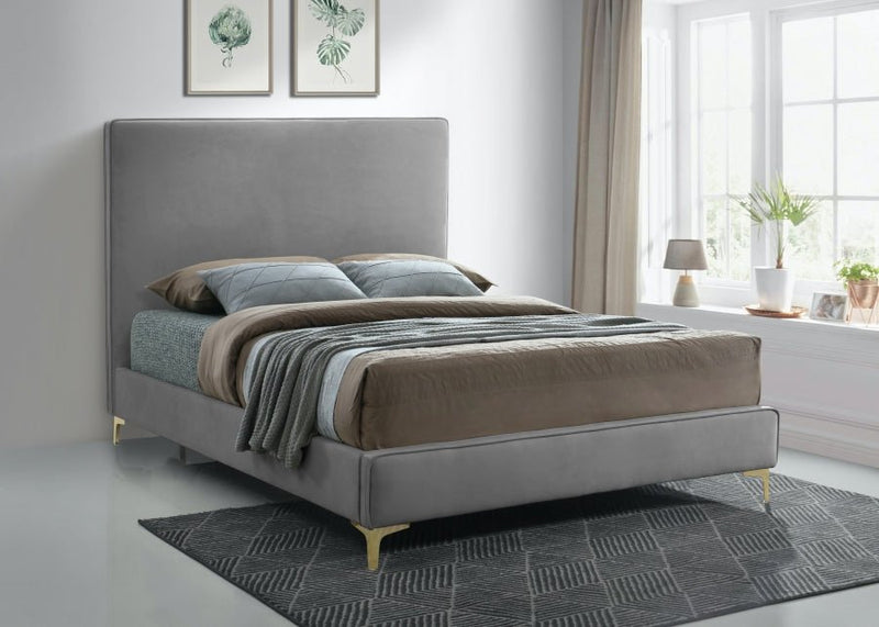 Geri Velvet Queen Bed Grey - Gate FurnitureQueen Bed