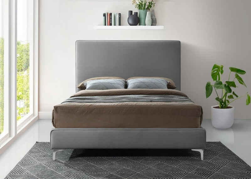 Geri Velvet Queen Bed Grey - Gate FurnitureQueen Bed