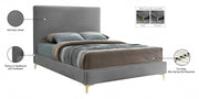 Geri Velvet Queen Bed Grey - Gate FurnitureQueen Bed