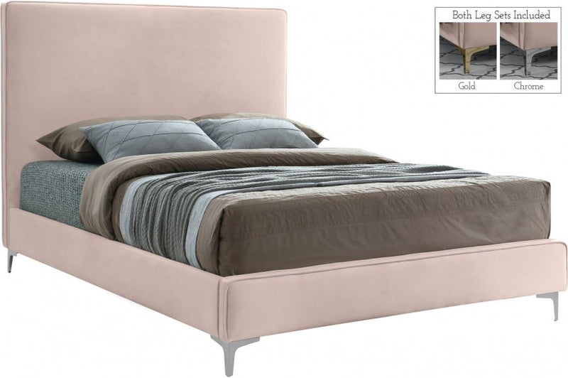 Geri Velvet Queen Bed Pink - Gate FurnitureQueen Bed