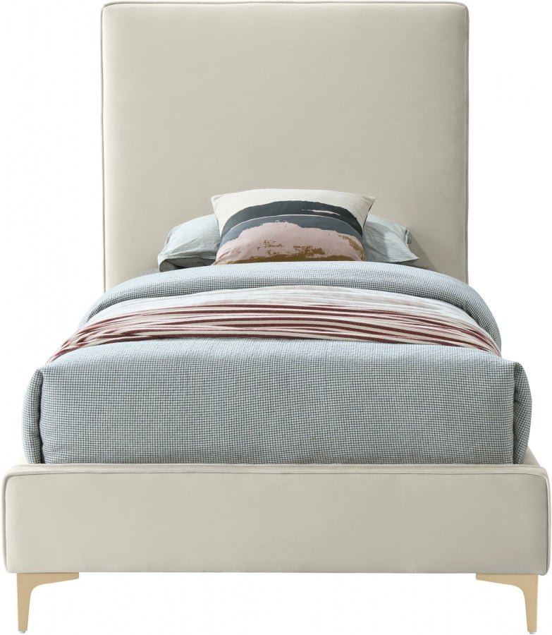 Geri Velvet Twin Bed Cream - Gate FurnitureTwin Bed