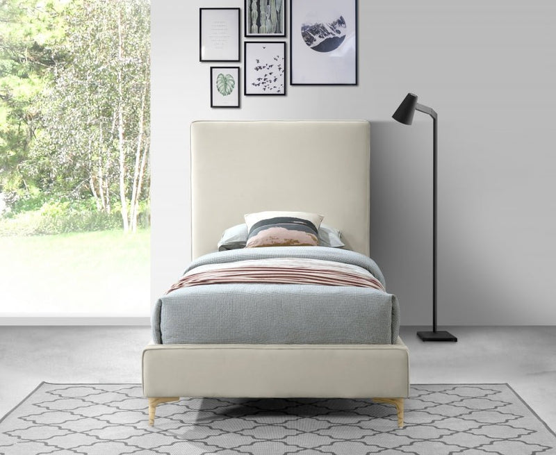Geri Velvet Twin Bed Cream - Gate FurnitureTwin Bed