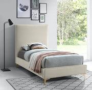 Geri Velvet Twin Bed Cream - Gate FurnitureTwin Bed