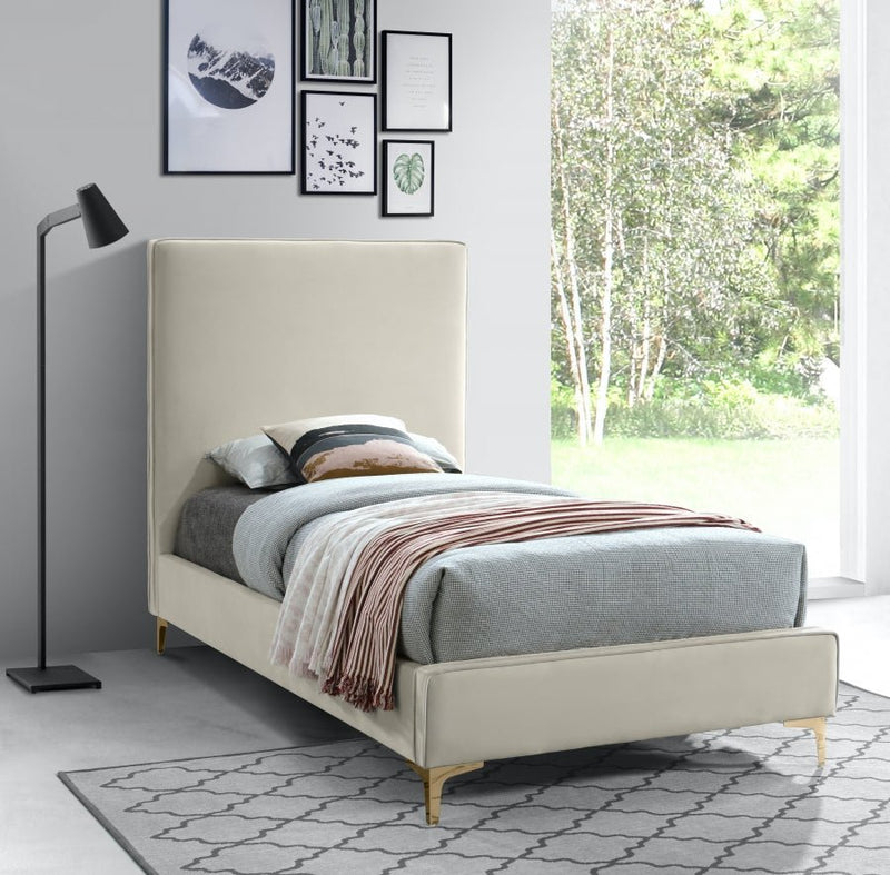 Geri Velvet Twin Bed Cream - Gate FurnitureTwin Bed
