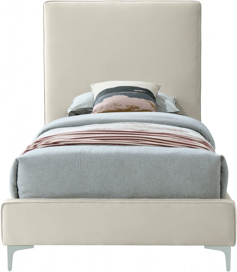 Geri Velvet Twin Bed Cream - Gate FurnitureTwin Bed