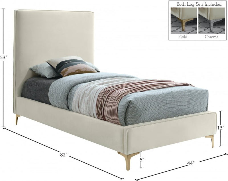 Geri Velvet Twin Bed Cream - Gate FurnitureTwin Bed