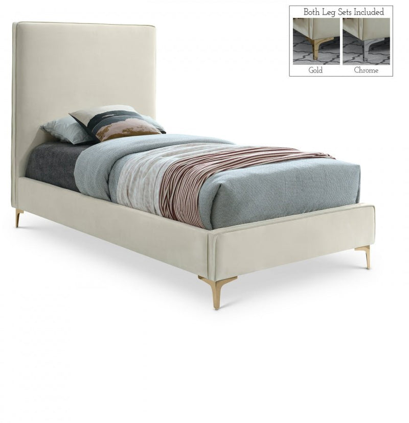 Geri Velvet Twin Bed Cream - Gate FurnitureTwin Bed