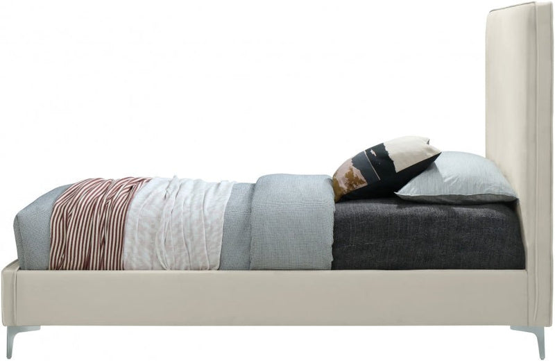 Geri Velvet Twin Bed Cream - Gate FurnitureTwin Bed