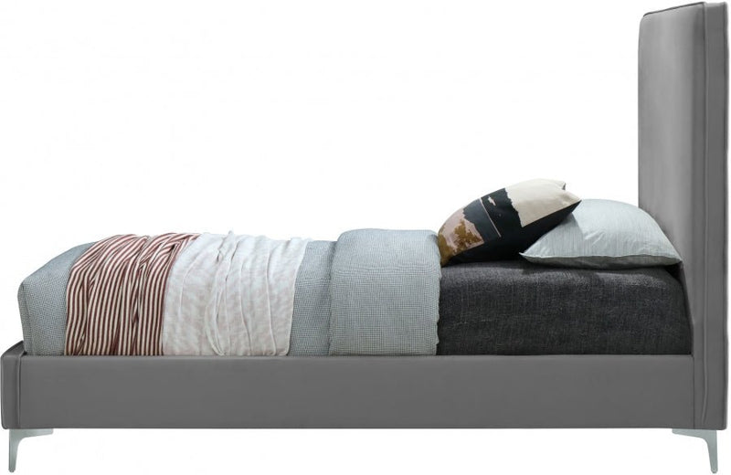 Geri Velvet Twin Bed Grey - Gate FurnitureTwin Bed