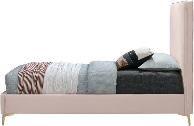 Geri Velvet Twin Bed Pink - Gate FurnitureTwin Bed