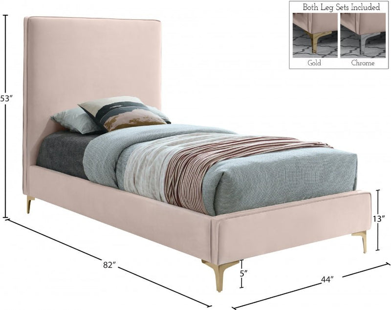 Geri Velvet Twin Bed Pink - Gate FurnitureTwin Bed