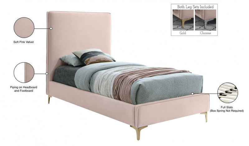 Geri Velvet Twin Bed Pink - Gate FurnitureTwin Bed
