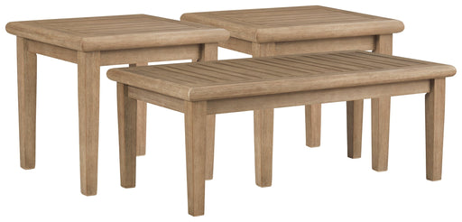 Gerianne Outdoor Coffee Table with 2 End Tables in Grayish Brown - PKG008818