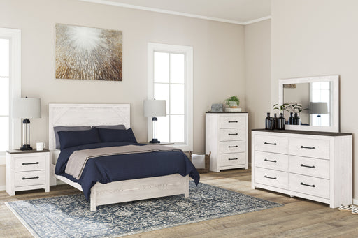 Gerridan Full Panel Bed with Mirrored Dresser, Chest and Nightstand in White/Gray from Ashley - Luna Furniture