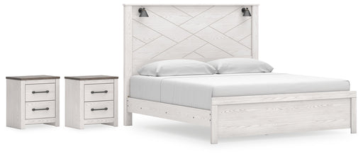 Gerridan King Panel Bed with 2 Nightstands in White/Gray - PKG019131