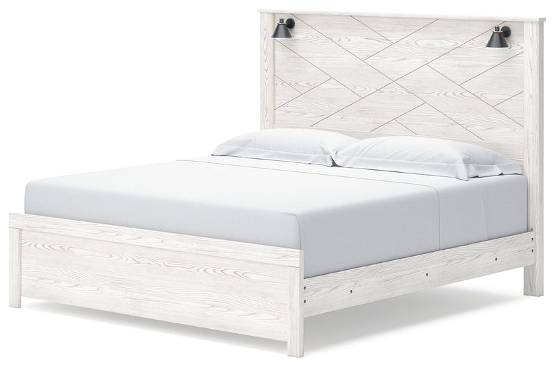 Gerridan King Panel Bed with 2 Nightstands in White/Gray - PKG019131