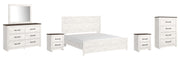 Gerridan King Panel Bed with Mirrored Dresser, Chest and 2 Nightstands in White/Gray - PKG009375