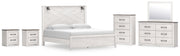 Gerridan King Panel Bed with Mirrored Dresser, Chest and 2 Nightstands in White/Gray - PKG019125
